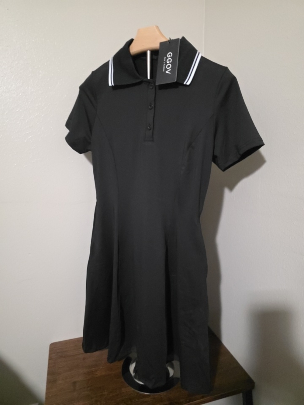 GGOOV Black Polo Fit-and-Flare Dress with White Trim S